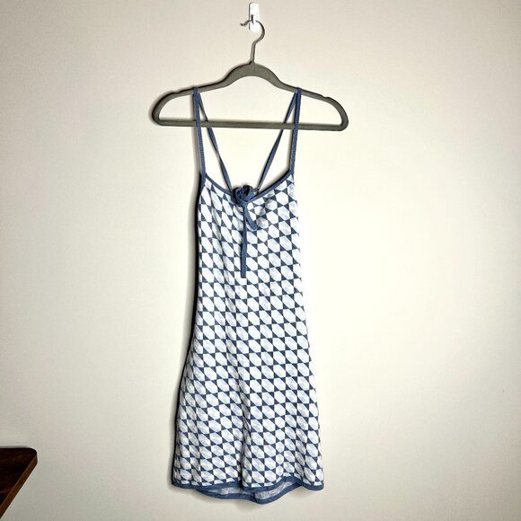 Abercrombie & Fitch Jacquard Open Back Mini Dress Knit Babydoll Strappy Sleeve L - Picture 2 of 5